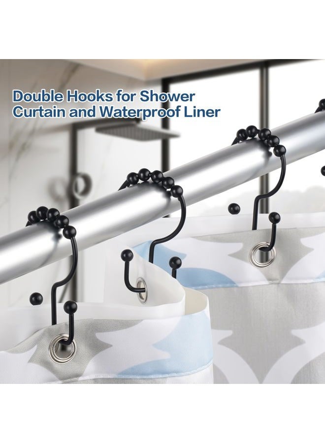 DAWNER Shower Curtain Hooks Rust Proof, Matte Black Stainless Steel Double Shower Curtain Hooks, Decorative Shower Curtain Glide Double Sided Hooks for Bathroom Shower Rod Curtains, Set of 12 Hooks - Image 4
