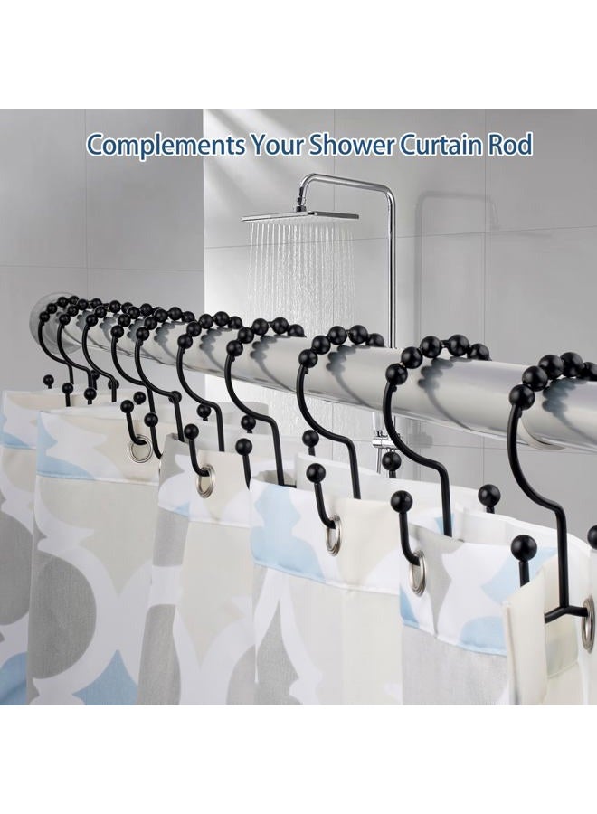 DAWNER Shower Curtain Hooks Rust Proof, Matte Black Stainless Steel Double Shower Curtain Hooks, Decorative Shower Curtain Glide Double Sided Hooks for Bathroom Shower Rod Curtains, Set of 12 Hooks - Image 5