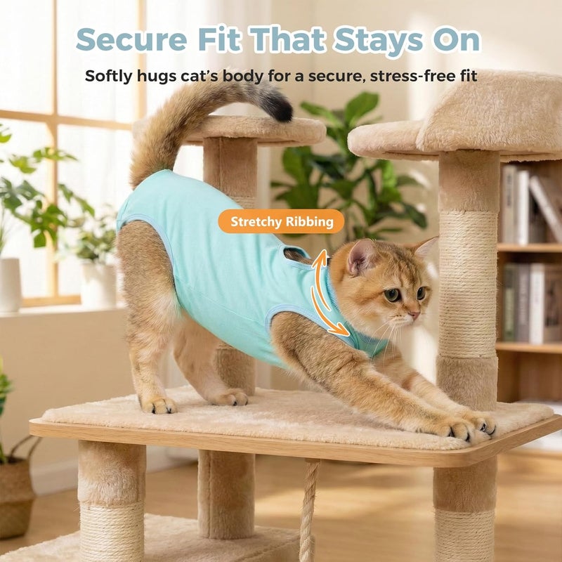 Avont Cat Recovery Suit for Surgery, Breathable Anti-Licking Onesie for Kittens, Post-Operative Protective Bodysuit, Comfortable Alternative to E-Collar -Mint (S) - Image 3