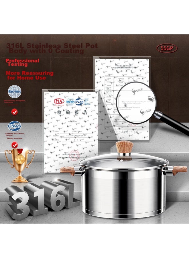 SSGP San Si Gang 316l Stainless Steel Soup Pot, Steamer Pot, Small Thickened Stew Pot, Compatible With Induction And Gas Stoves, 22cm With Steamer Basket, 34553 - Image 1