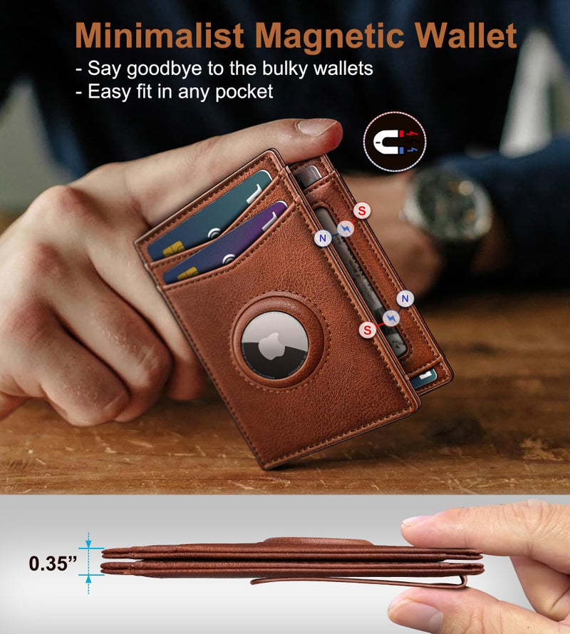 miyozi Airtag Wallet for Men- with Money Clip Gift Boxed, Magnetic Closure Slim Genuine Leather Front Pocket Wallet, 4.1"x 2.8", RFID Blocking - Image 4