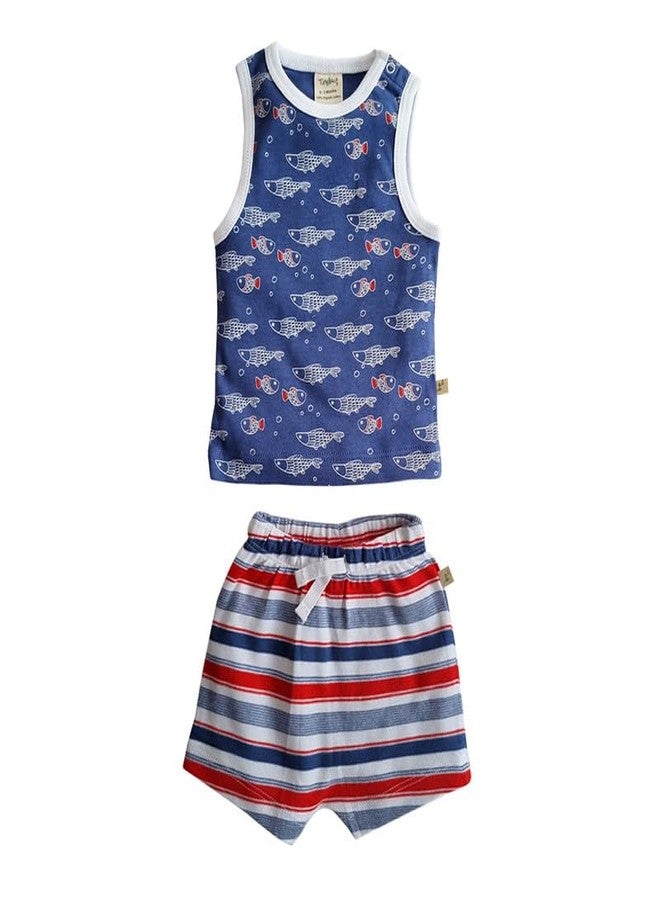 Tiny Twig 100% Organic Cotton Singlet Set for Infant & Kids Baby Boy or Baby Girl 2 Piece Navy Colour (12-18 Months) - Image 1