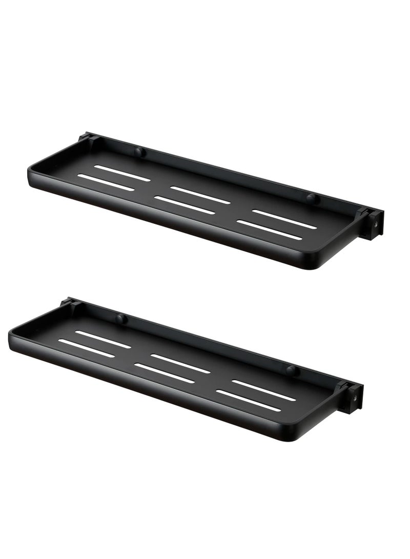 Excefore Bathroom Shower Shelf, 2 Pack Folding Metal Shelf for Bathroom Wall Mounted, 90° Fold Up and Waterproof, Toilet Phone Holder Shelf, for Bathroom, Kitchen, Toilet - Image 1