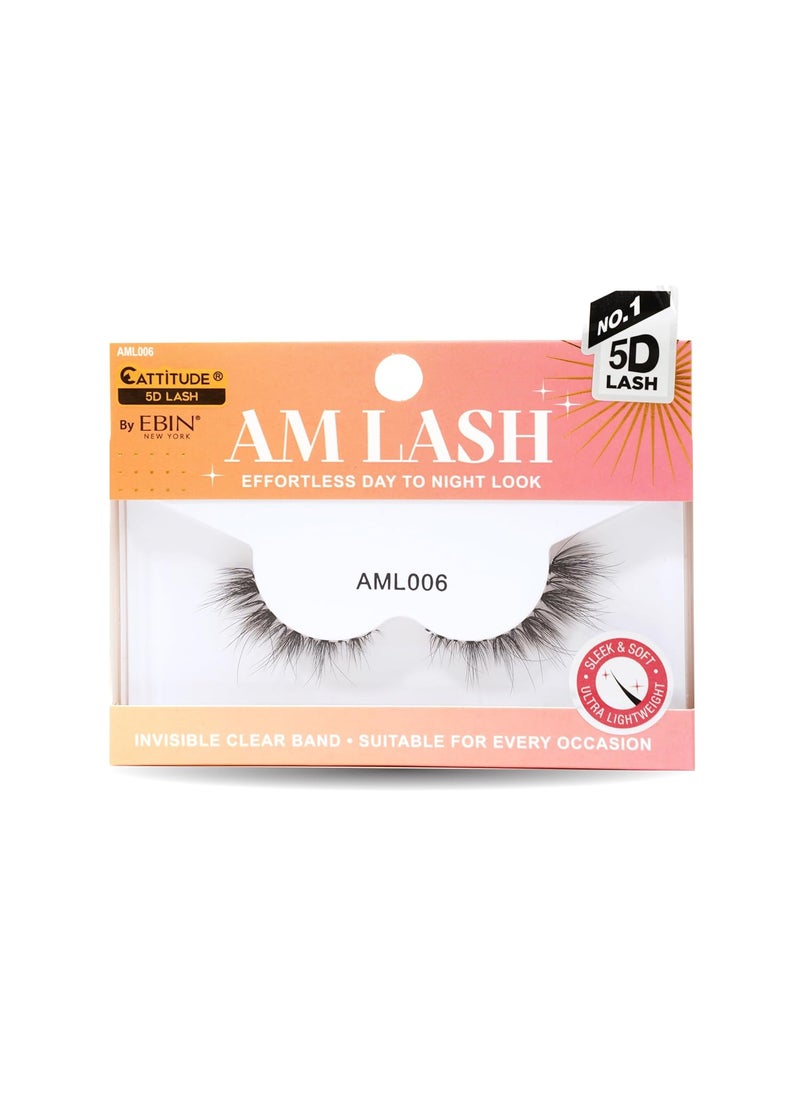 EBIN NEW YORK CATTITUDE 5D AM/PM False Eyelashes - Flare Volume Style, Soft Faux Mink & Ultra Lightweight, Invisible Clear Band, Easy to Apply, Reusable, Natural Everyday Look, Cruelty Free 