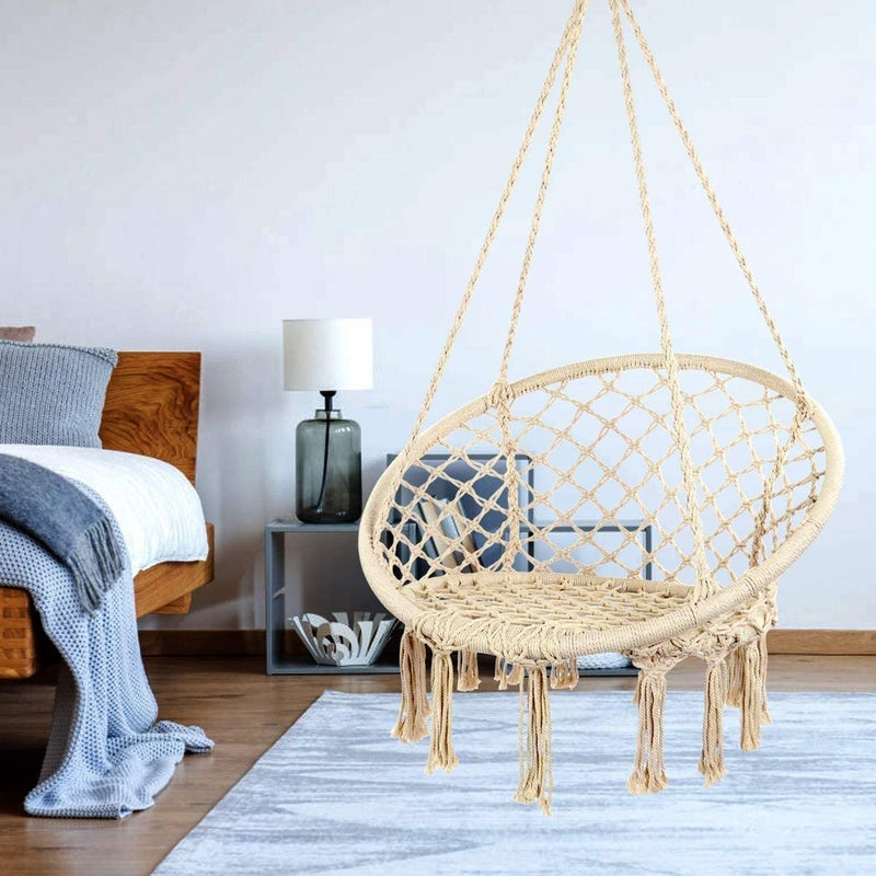 tgopit Hammock Chair Macrame Swing Hanging Cotton Rope Hammock Swing Chair for Indoor and Outdoor Use Cotton Rope Swing for Bedroom Patio Garden Deck Yard - Image 4