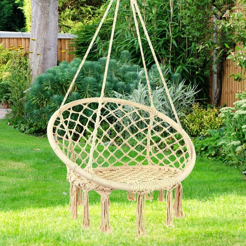 tgopit Hammock Chair Macrame Swing Hanging Cotton Rope Hammock Swing Chair for Indoor and Outdoor Use Cotton Rope Swing for Bedroom Patio Garden Deck Yard - Image 5
