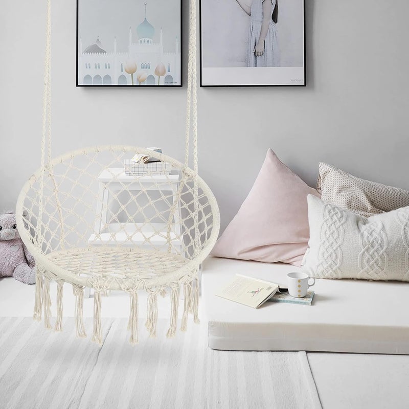 tgopit Hammock Chair Macrame Swing Hanging Cotton Rope Hammock Swing Chair for Indoor and Outdoor Use Cotton Rope Swing for Bedroom Patio Garden Deck Yard - Image 1