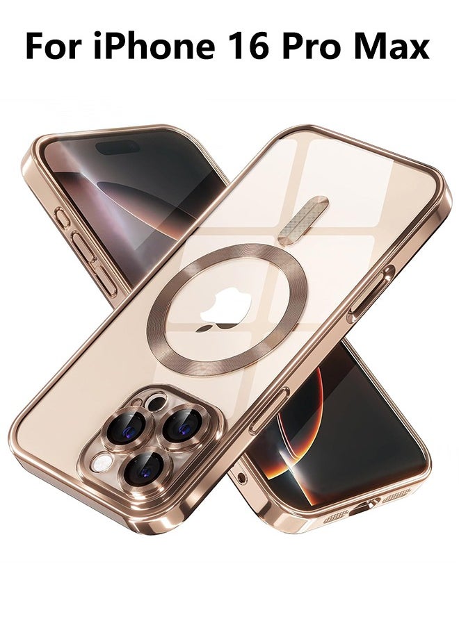 Generic - iPhone 16 Pro Max Case With MagSafe, Strong Magnet, [Shockproof Thin Cover] Full Camera Lens Protector, Plating Glossy Yellowing Resistant Shockproof Soft Protective Case Cover, Anti Scratch & Fingerprint, Desert Gold - Image 1