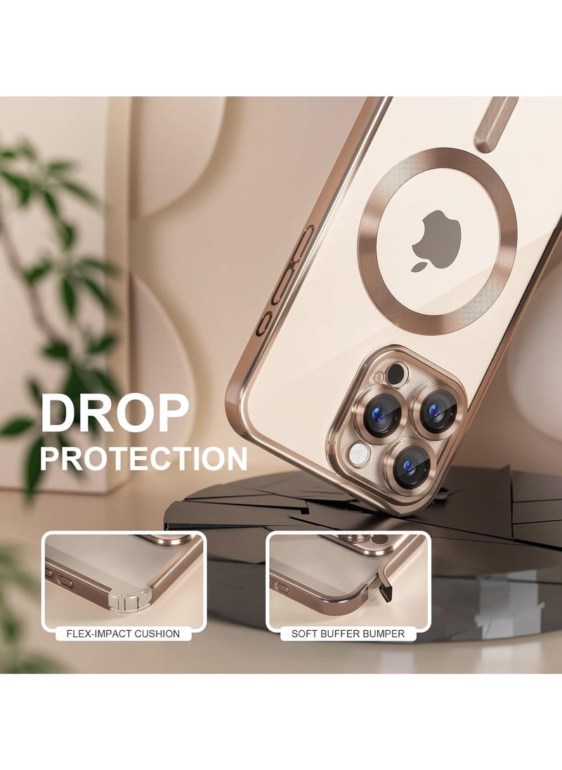Generic - iPhone 16 Pro Max Case With MagSafe, Strong Magnet, [Shockproof Thin Cover] Full Camera Lens Protector, Plating Glossy Yellowing Resistant Shockproof Soft Protective Case Cover, Anti Scratch & Fingerprint, Desert Gold - Image 1