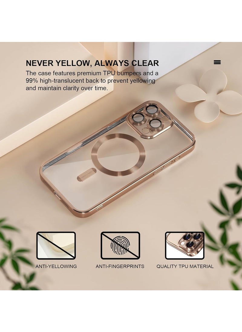 Generic - iPhone 16 Pro Max Case With MagSafe, Strong Magnet, [Shockproof Thin Cover] Full Camera Lens Protector, Plating Glossy Yellowing Resistant Shockproof Soft Protective Case Cover, Anti Scratch & Fingerprint, Desert Gold - Image 1