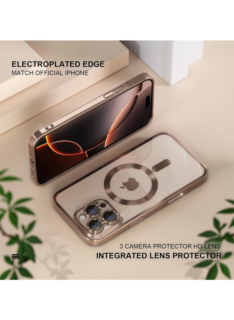 Generic - iPhone 16 Pro Max Case With MagSafe, Strong Magnet, [Shockproof Thin Cover] Full Camera Lens Protector, Plating Glossy Yellowing Resistant Shockproof Soft Protective Case Cover, Anti Scratch & Fingerprint, Desert Gold - Image 1