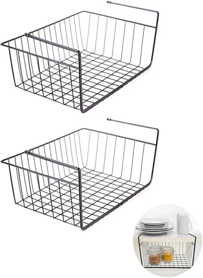 Spaceshoop Treetop 2Pcs Under Shelf Basket, Multifunctional Cabinet Storage Shelf Wire Basket Organizer For Kitchen Pantry Cabinet Closet (Black Style I), Fgtllc, Kitchen Rack