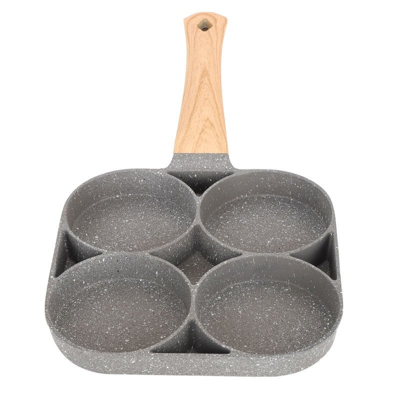 4-Hole Non-Stick Frying Pan: Food-Grade Aluminum, Even Heat Distribution - Wooden Handle Egg Pan for Breakfast Sandwiches, Omelets and Pancakes - Image 5