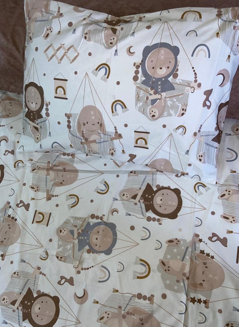 Yarlin-Bed Set (Fitted Bedsheet for 120 cm beds and Small Pillowcase (Teddy Bear) Design