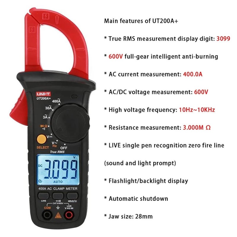 UT200A+ UT200B+ Clamp Meter Digital Professional Electrical Tester Pliers Ammeter AC/DC Voltage Detector(UT200A Plus) - Image 2