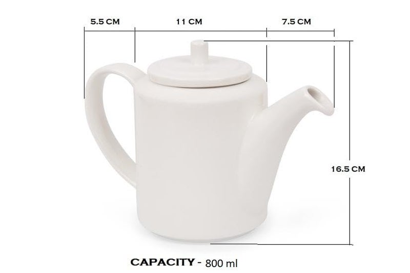 Mirakii White 800 ml 1 Piece Porcelain Ceramic Kettle or Tea, Coffee and Milk Pot with Locking Lid and Handle, Without Strainer - Image 2