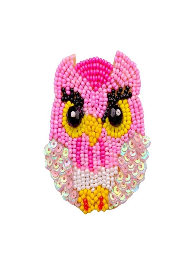 Abeo Handmade Owl Brooch Pin for Women and Men | Embroidered Beaded Lapel Pin for Valentine’s Day, Jackets Shirts Bags and Cloths Accessories | Stylish Fashionable Badge Pins, 5-6 cm (Pink) - Image 1