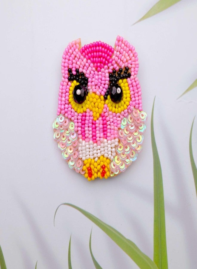 Abeo Handmade Owl Brooch Pin for Women and Men | Embroidered Beaded Lapel Pin for Valentine’s Day, Jackets Shirts Bags and Cloths Accessories | Stylish Fashionable Badge Pins, 5-6 cm (Pink) - Image 3