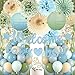 Vztipki Dusty Blue Sage Green Baby Shower Decorations Welcome Baby Boy Banner Retro Seablue Green Balloons Oh Baby Cake Topper Pom Poms Flowers Paper Fan For Birthday Jungle Boho BlueParty Dcor - Image 3