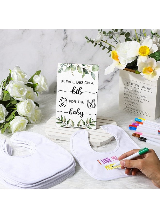 Qunclay Qunclay 37 Pcs Baby Shower Games 1 Baby Shower Game Sign 25 DIY White Bibs for Boys Girls Guest Design Game with 10 Fabric Markers Baby Shower Keepsake for Guest New Parents(Leaf)  - Image 4