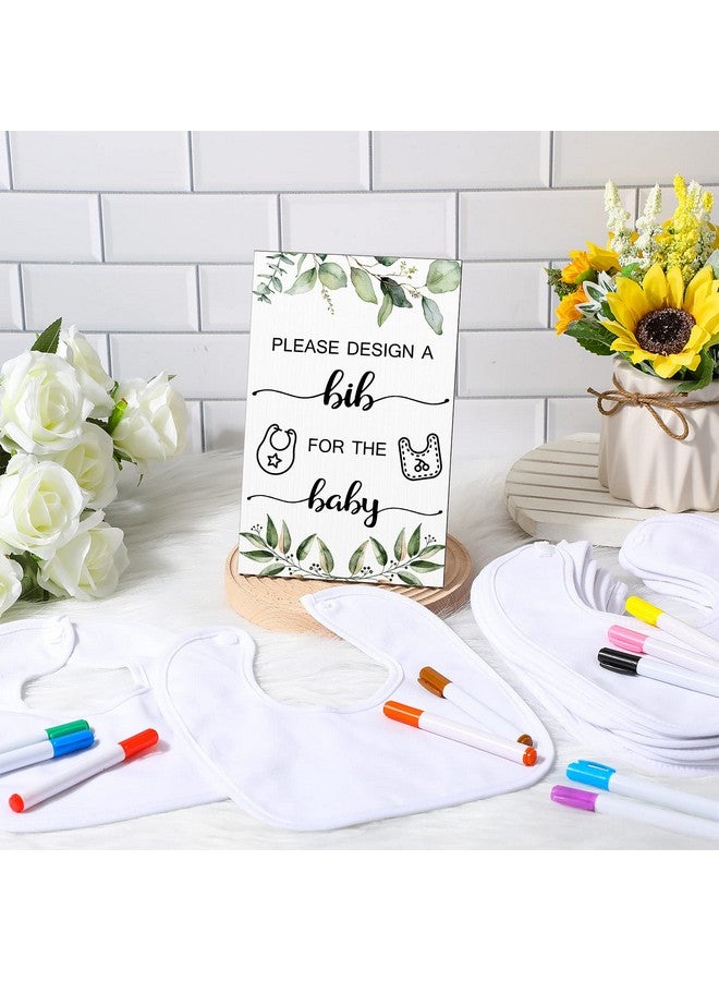 Qunclay Qunclay 37 Pcs Baby Shower Games 1 Baby Shower Game Sign 25 DIY White Bibs for Boys Girls Guest Design Game with 10 Fabric Markers Baby Shower Keepsake for Guest New Parents(Leaf)  - Image 3