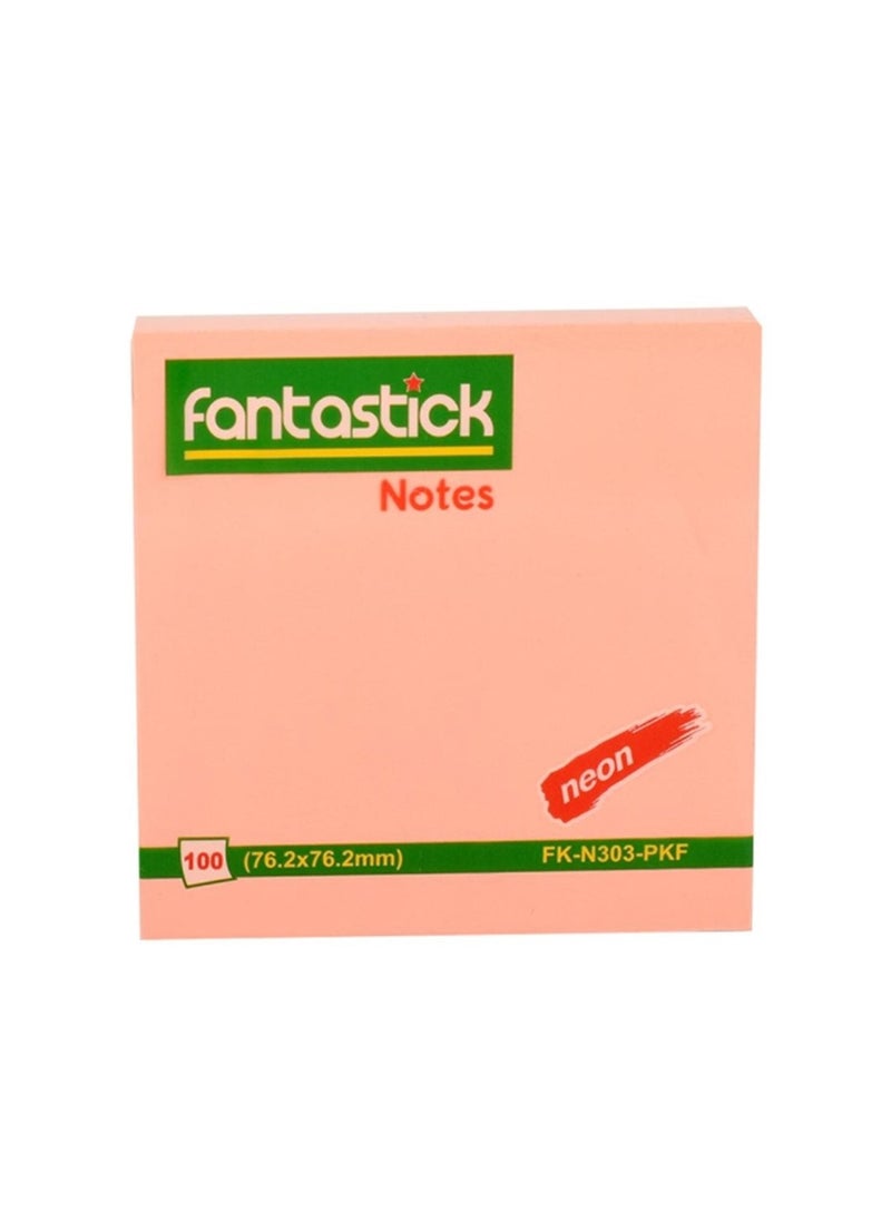 Fantastick 100-Piece Sticky Notes 3x3 Inch Size Neon Peach  - Image 1