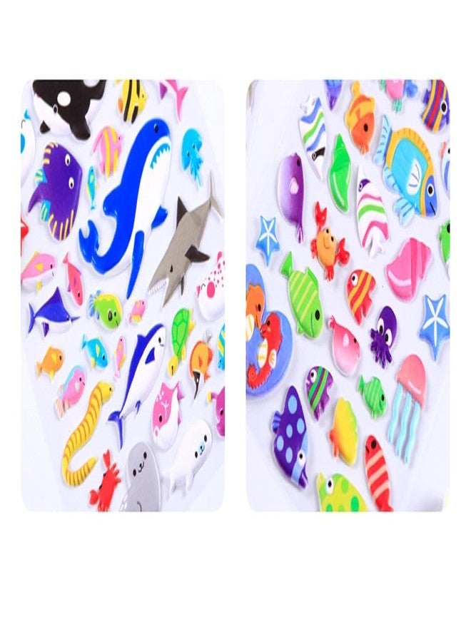 DEOXY مجموعة من 6 ملصقات سمكة ثلاثية الأبعاد منتفخة للأطفال الصغار، ملصقات إسفنجية مضحكة لحيوانات المحيط تحت الماء، للزينة، وجوائز الفصل الدراسي، وهدايا الحفلات (DX-0012) - Image 3