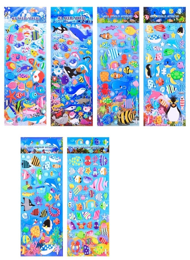 DEOXY مجموعة من 6 ملصقات سمكة ثلاثية الأبعاد منتفخة للأطفال الصغار، ملصقات إسفنجية مضحكة لحيوانات المحيط تحت الماء، للزينة، وجوائز الفصل الدراسي، وهدايا الحفلات (DX-0012) - Image 1