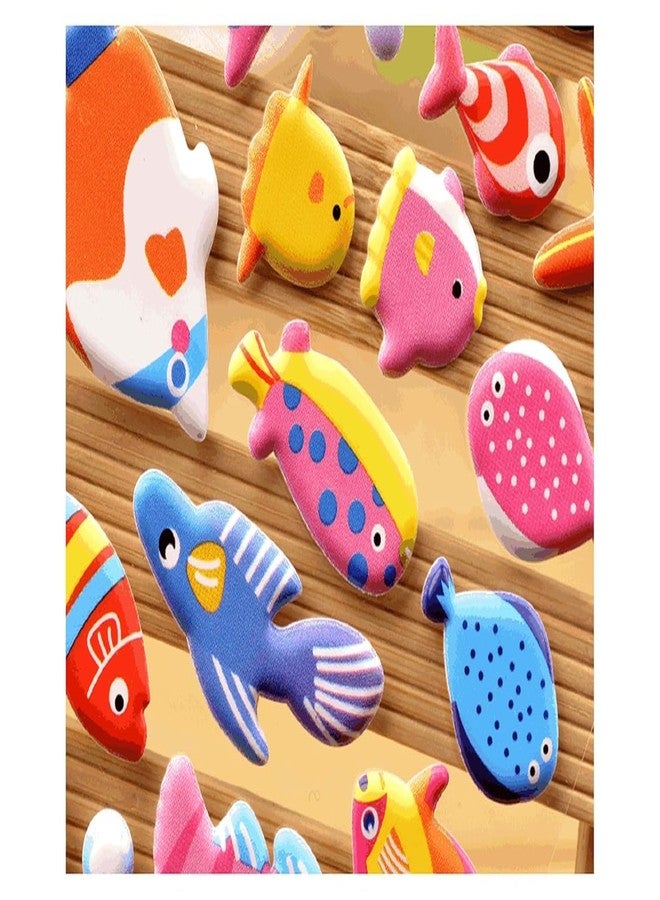 DEOXY مجموعة من 6 ملصقات سمكة ثلاثية الأبعاد منتفخة للأطفال الصغار، ملصقات إسفنجية مضحكة لحيوانات المحيط تحت الماء، للزينة، وجوائز الفصل الدراسي، وهدايا الحفلات (DX-0012) - Image 2