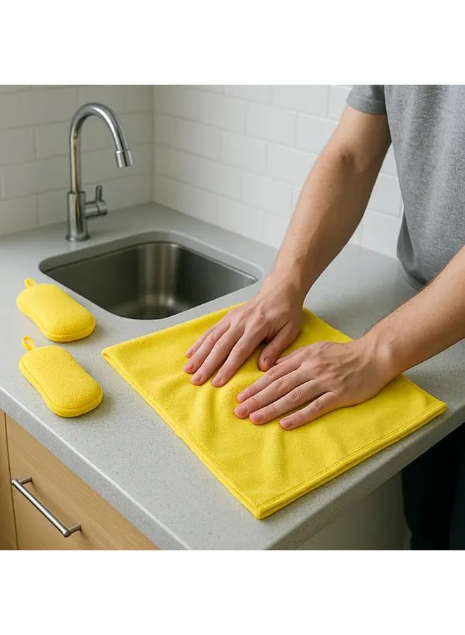 6Pcs Gray Microfiber Cleaning Cloth And Sponge Set Absorbent Towels And Double Sided Scrub Sponges Reusable For Kitchen Car Bathroom Dishware Non Scratch Cleaning Pads - Image 1