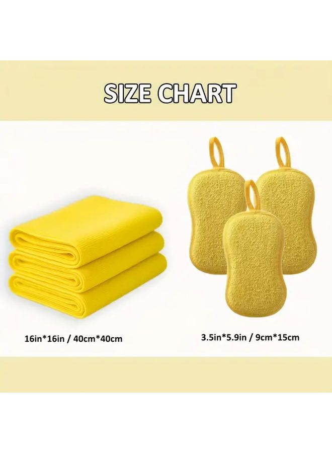 6Pcs Gray Microfiber Cleaning Cloth And Sponge Set Absorbent Towels And Double Sided Scrub Sponges Reusable For Kitchen Car Bathroom Dishware Non Scratch Cleaning Pads - Image 5