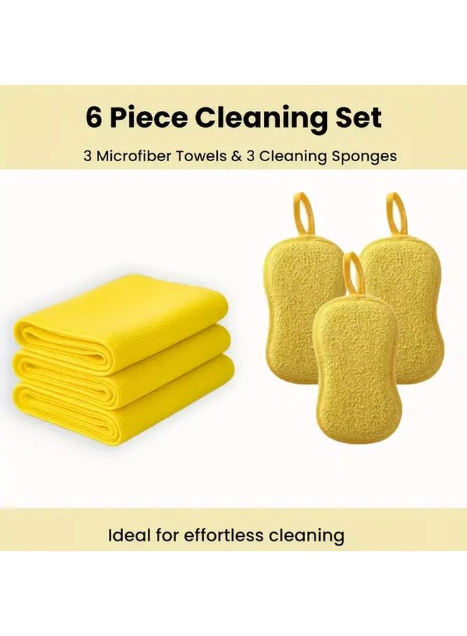 6Pcs Gray Microfiber Cleaning Cloth And Sponge Set Absorbent Towels And Double Sided Scrub Sponges Reusable For Kitchen Car Bathroom Dishware Non Scratch Cleaning Pads - Image 4