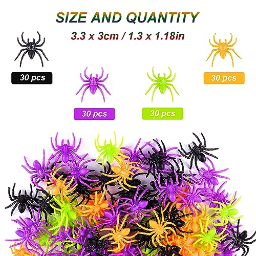 JIALWEN 120 Pieces Realistic Halloween Plastic Spiders 4 Colors Small Spider Toys Fake Spiders Terror Funny Prank Props for Halloween Home and Party Decorations - Image 5