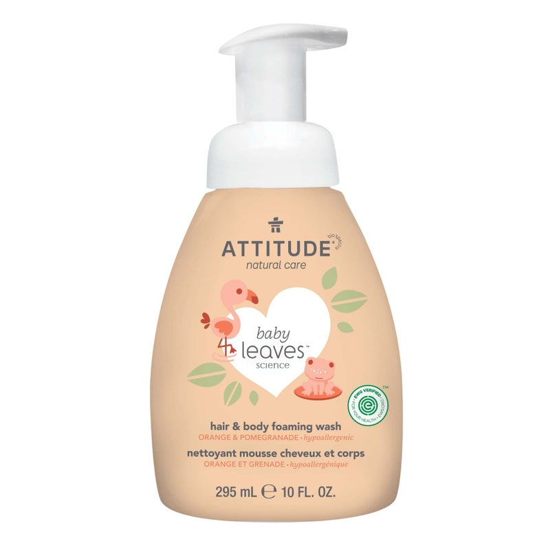 ATTITUDE 2-in-1 Hair and Body Foaming Baby Wash, EWG Verified Shampoo Soap, Dermatologically Tested, Made with Naturally Derived Ingredients, Vegan, Orange and Pomegranate, 10 Fl Oz - Image 1