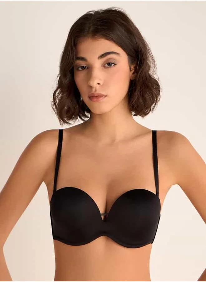 فاف Adjustable Strap Balconette Bra with Hook and Eye Closure