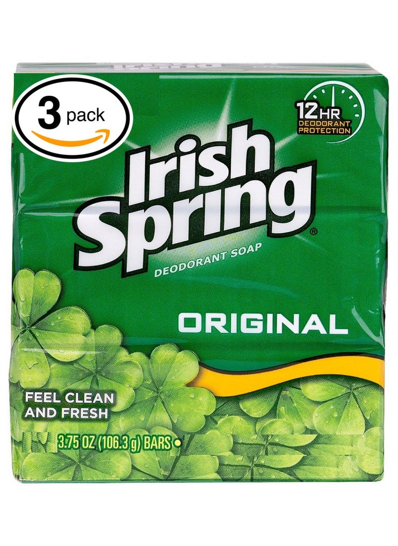 Irish Spring - PACK OF 3 BARS Irish Spring ORIGINAL SCENT Bar Soap for Men Women 12HOUR ODOR  DEODORANT PROTECTION For Healthy Feeling Skin Great for Hands Face  Body 3 Bars 375oz Each Bar - Image 1