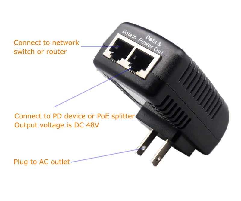 ANVISION 2-Pack 48V 0.5A PoE Power Adapter Supply Injector Ethernet with Wall Plug, IEEE 802.3af Compliant, 10/100Mbps, for IP Voip Phones Cameras AP and More - Image 4