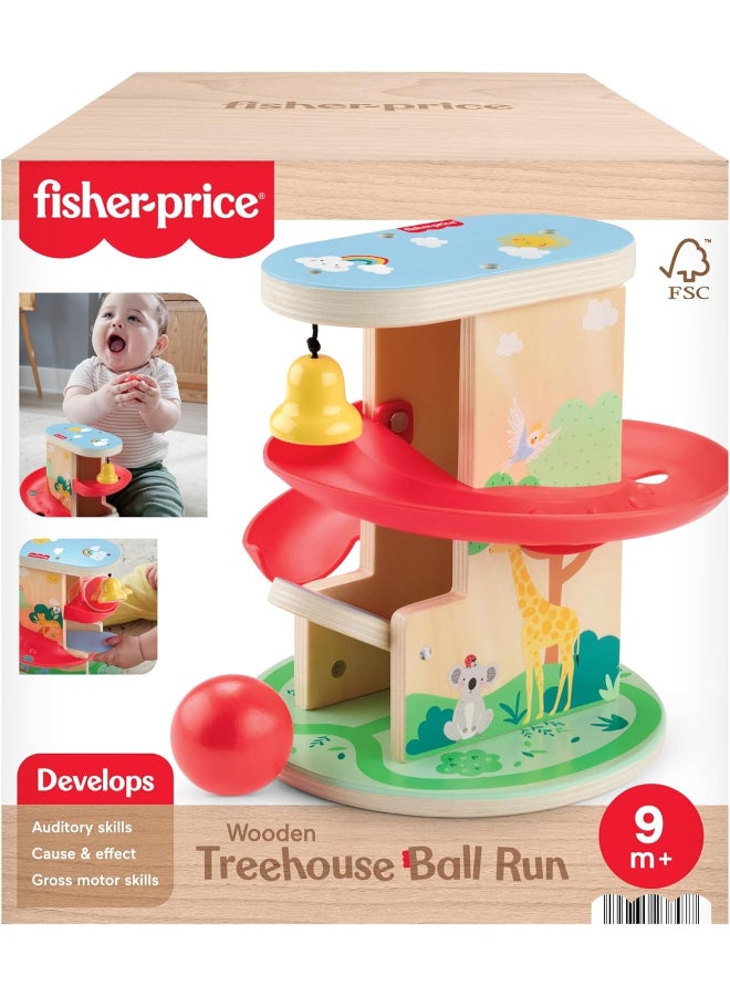 Fisher-Price Wooden Treehouse Ball Run Toy for Toddlers, Wooden Ball Drop Activity Playset with Rolling Track for Preschool Learning Age 1+ - Image 1