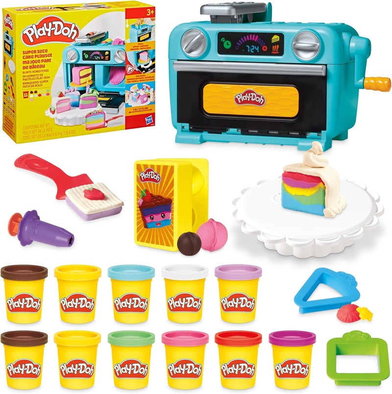 Play-Doh 0Super Slice Cake Playset with Toy Oven and 11 Modeling Compound Cans - Image 1