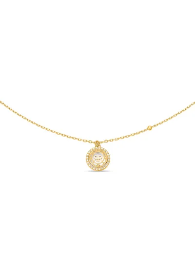 شيروتي 1881 Cerruti 1881 Arabesque.3 Necklace – Mother of Pearl & Gold-Plated Accents – Crystal-Adorned 3D Floral Design with CRR Logo