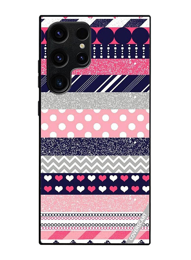 Protective Case Cover For Samsung Galaxy S23 Ultra Pink And Navy Blue Pattern Design Multicolour