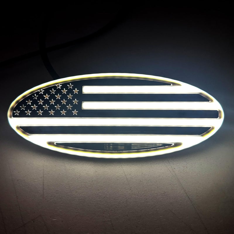 AUTOGEM 9â€ Lighted American Flag Grille Emblem â€“ Black LED Oval Badge for Ford F150 F250 F350, Edge, Explorer, Ranger (9-Inch) - Image 1