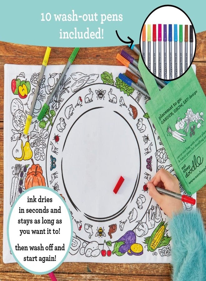 eatsleepdoodle Fruit and Vegetable placemat in its own Cotton Bag to Color-in Features a Fun, Educational Coloring Placemat, Washable Felt tip Fabric Markers Included - Image 2