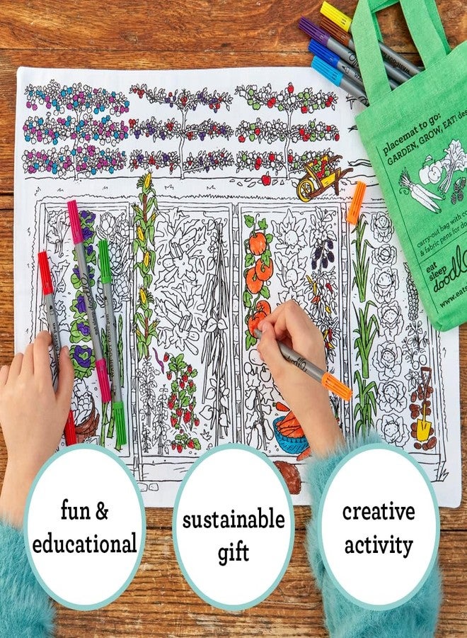 eatsleepdoodle Fruit and Vegetable placemat in its own Cotton Bag to Color-in Features a Fun, Educational Coloring Placemat, Washable Felt tip Fabric Markers Included - Image 4