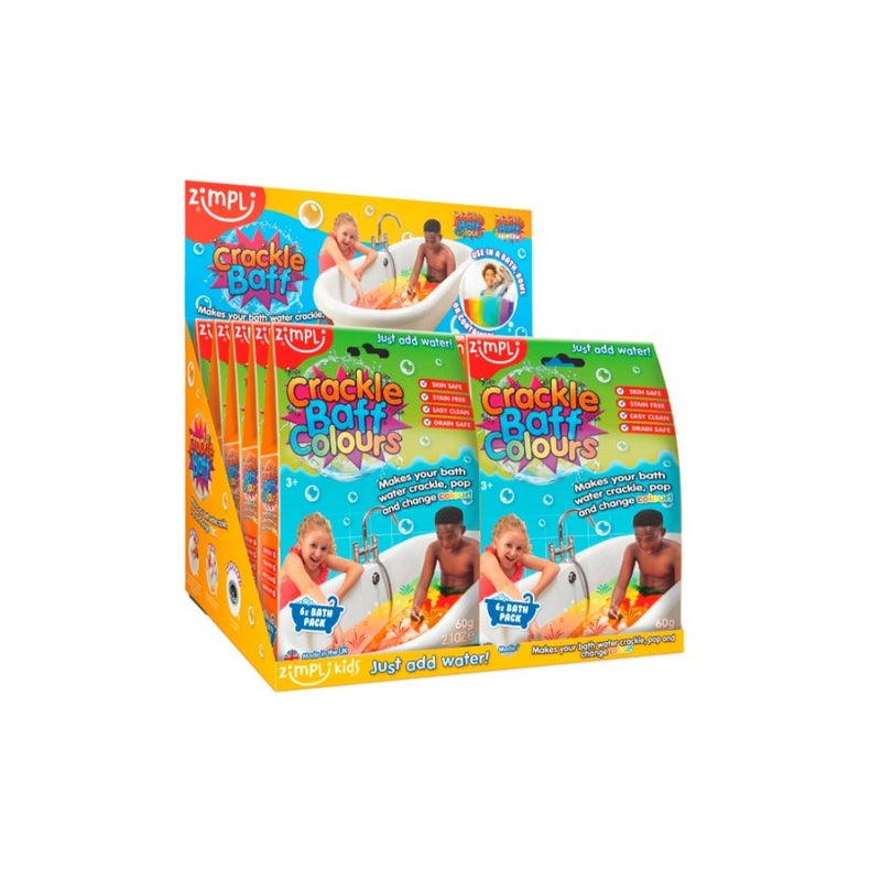 Zimpli Crackle Baff Colours 6 Pack, 60 g, Colour Changing Crackling Bath Powder for,Sensory Bath Time Toy, Skin Safe, Drain Safe, Easy Clean, Stain Free, Biodegradable - Image 1