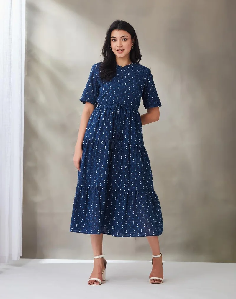 Fabindia Indigo Cotton Dabu Maxi