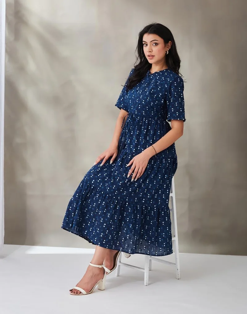 Fabindia Indigo Cotton Dabu Maxi