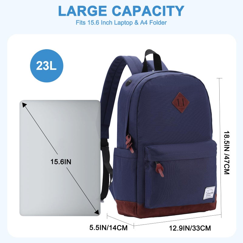 VASCHY School Backpacks for Adults Classic Lightweight Water Resistant Campus Rucksack Blue - Image 2
