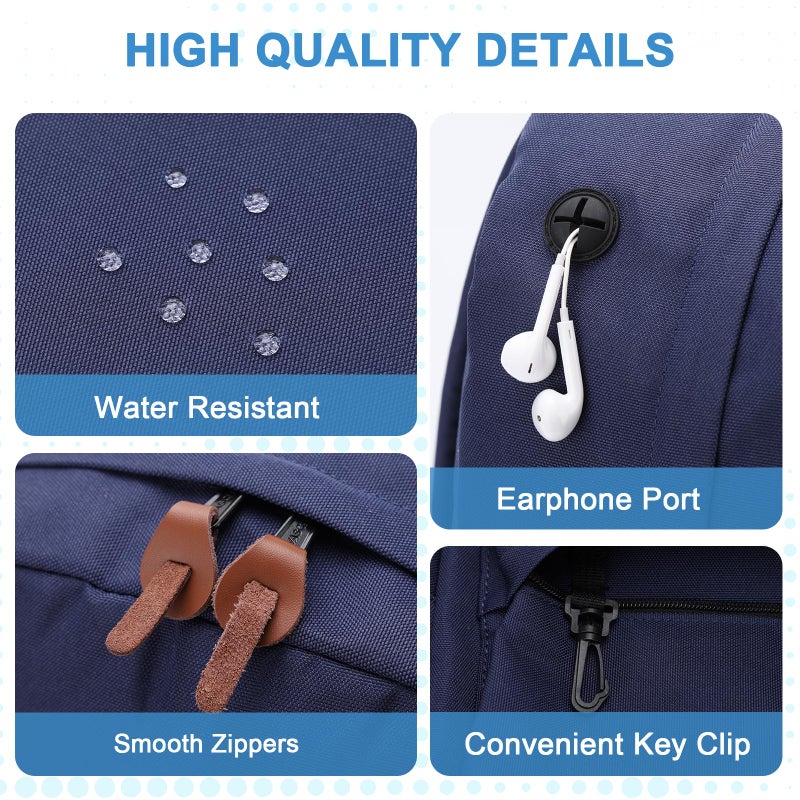 VASCHY School Backpacks for Adults Classic Lightweight Water Resistant Campus Rucksack Blue - Image 4