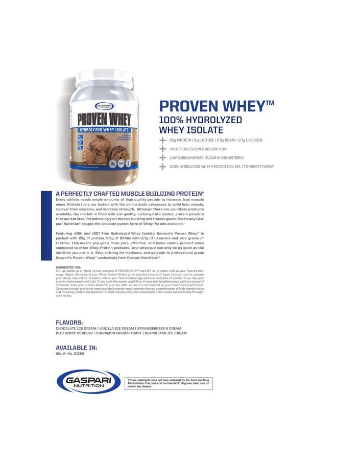 Gaspari Nutrition Gaspari Nutrition Proven Whey, 100% Hydrolyzed Whey Isolate, High Protein, Lactose Free, Low Carbohydrate and Low Sugar (Chocolate Ice Cream, 2 Pound (Pack of 1))  - Image 3